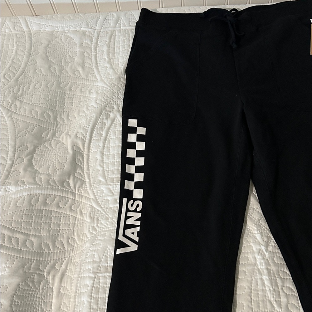 Vans womens Black Sweatpants with Checkered Logo Sz: M - Picture 2 of 5